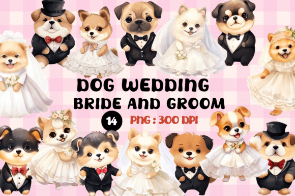 Adorable Dog Wedding Bride and Groom PNG Clipart for Crafts