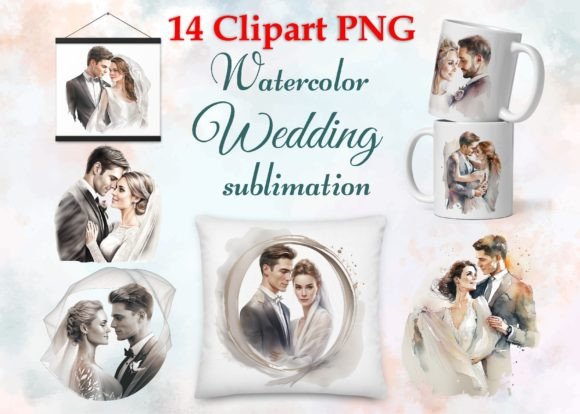 Bride and Groom Wedding Graphics Png: Elegant Watercolor Designs