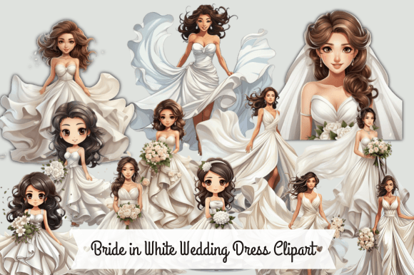 Bride in White Wedding Dress Clipart: Your Next Design Asset