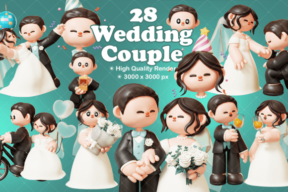 Bring Wedding Magic to Life with 3D Cute Wedding Couple Illustrations