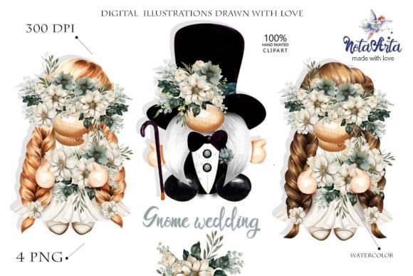 Charming Wedding of Scandinavian Dwarfs Watercolo for Your Designs