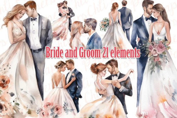 Elegant Bride and Groom Clipart for Wedding Projects