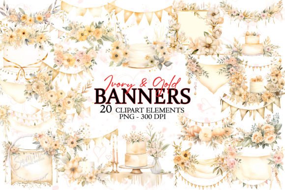 Elegant Ivory and Gold Watercolor Wedding Banner Designs