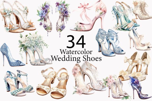Elevate Wedding Stationery with Watercolor Wedding Shoes Clipart