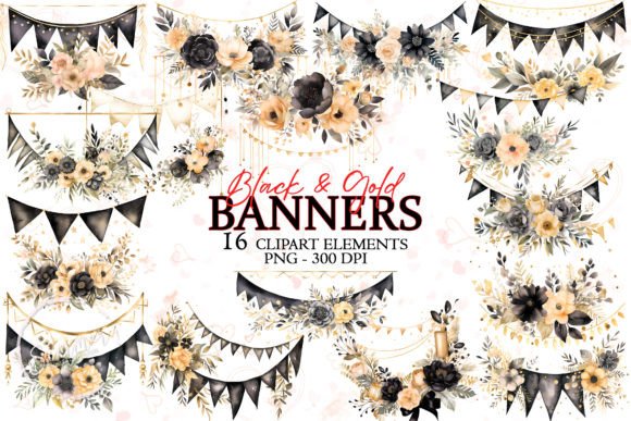 Elevate Your Wedding Stationery with Black and Gold Watercolor Banners