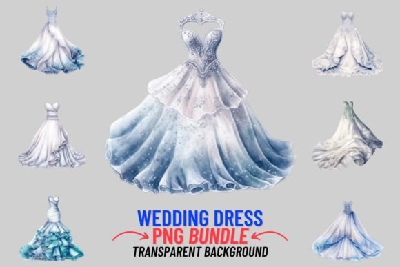 Enchanting Watercolor Wedding Dress PNG Clipart for Designers
