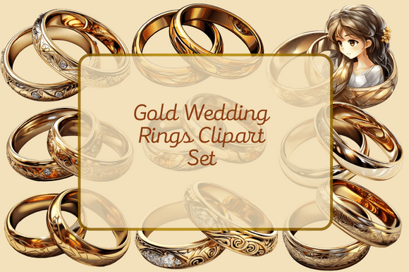 Gold Wedding Rings Clipart Set for Creative Projects