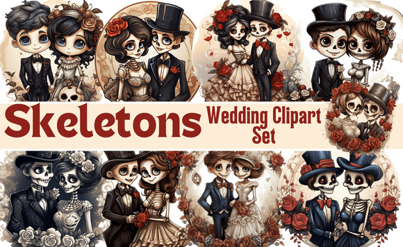 Skeletons Wedding Clipart Set: Bold Graphics for Creative Projects