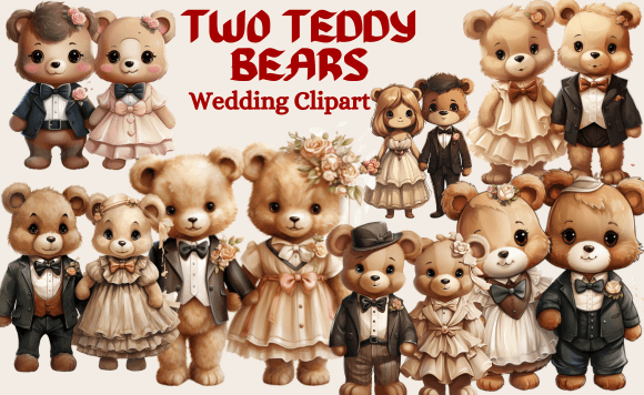 Two Teddy Bears Wedding Clipart: A Charming Asset for Your Designs