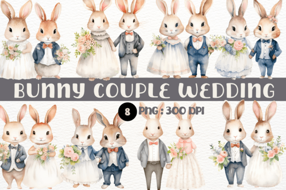 Watercolor Bunny Couple Wedding Clipart: A Charming Design Asset