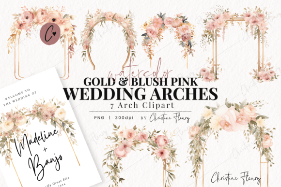 Watercolor Gold & Blush Wedding Arches: A Designer's Dream Asset
