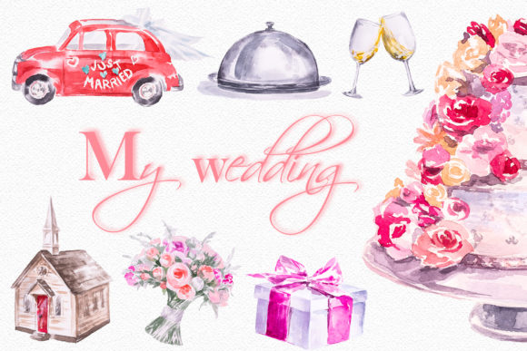 Watercolor My Wedding Clipart Set: Elegant Design Elements