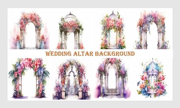 Watercolor Wedding Altar Background: 8 Versatile PNGs