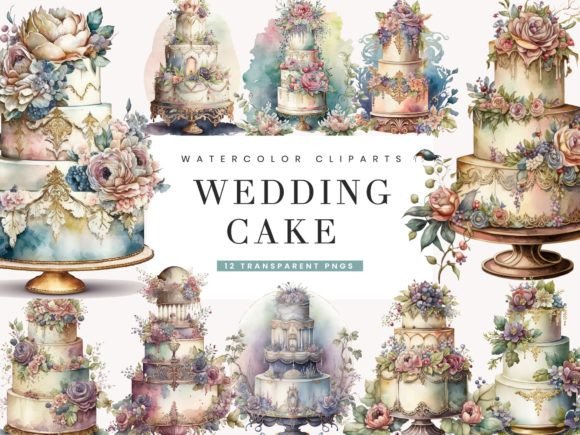 Watercolor Wedding Cake Clipart Vol.1: Sweet Design Assets