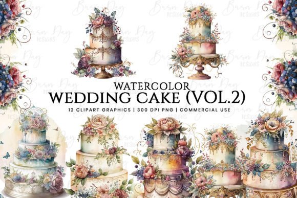 Watercolor Wedding Cake Clipart Vol.2: Sweet Design Details
