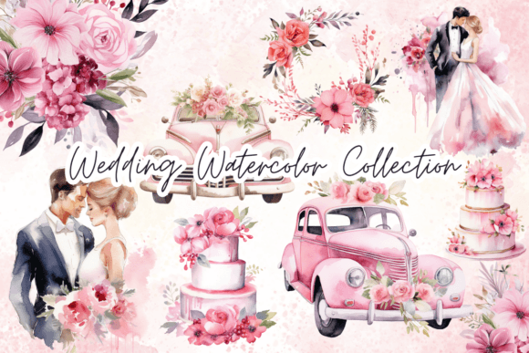 Wedding Pink Theme Watercolor Clipart: Soft Artistry for Modern Design