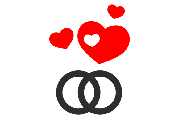 Wedding Rings with Red Hearts: Couple Love Icon