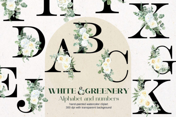 White Floral Wedding Alphabet: Design with Botanicals